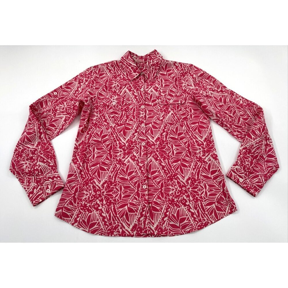 Lilly Pulitzer Shirt Medium Pink Tropical Long Sleeve Collar Button Resort Fit